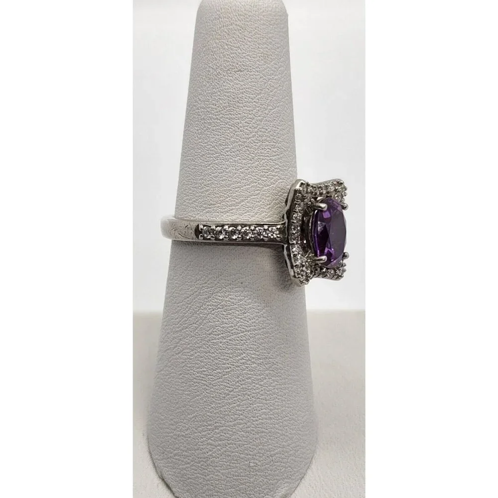 925 STERLING SILVER RING  WITH AMETHYST & CZ  SIZE 7